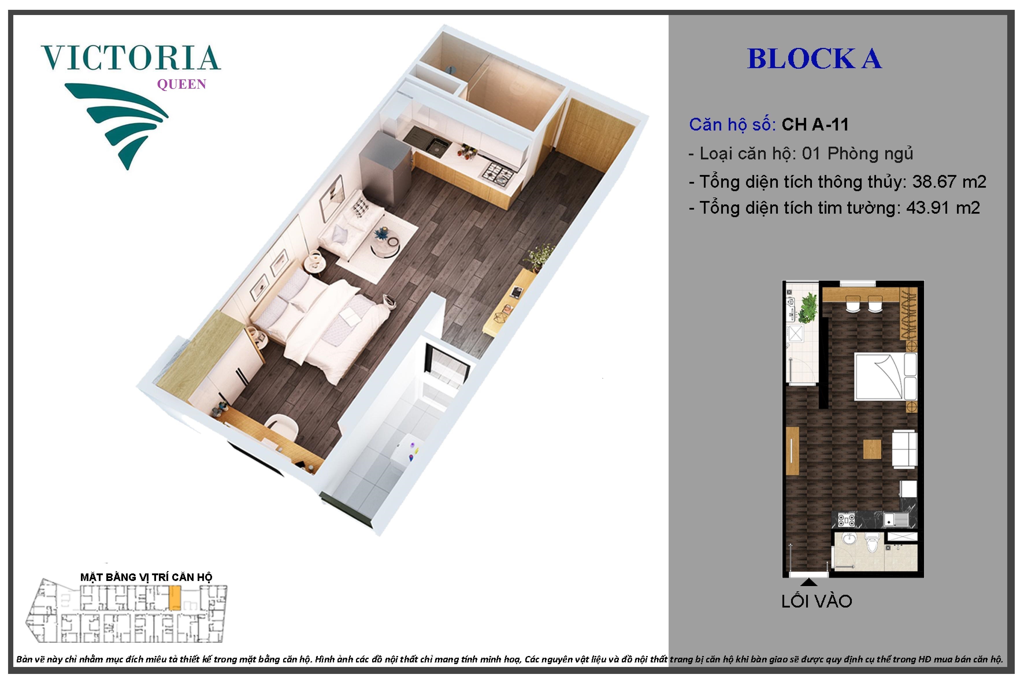Mẫu thiết kế căn hộ 1PN dự án căn hộ Victoria Queen Bình Tân